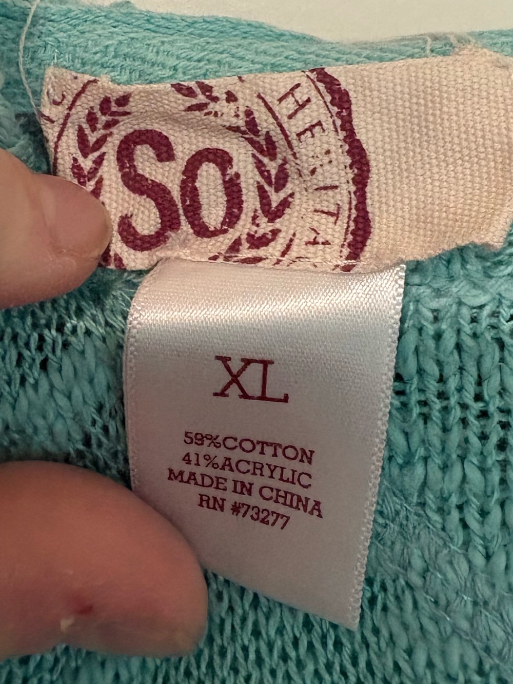 SO Aqua Marled Knit Hooded Sweater Kangaroo Pocket Size XL - Picture 2 of 4